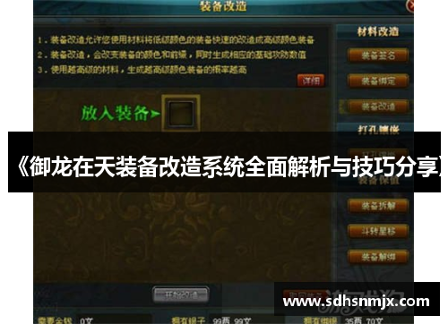 《御龙在天装备改造系统全面解析与技巧分享》