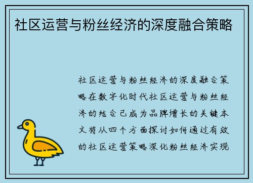 社区运营与粉丝经济的深度融合策略